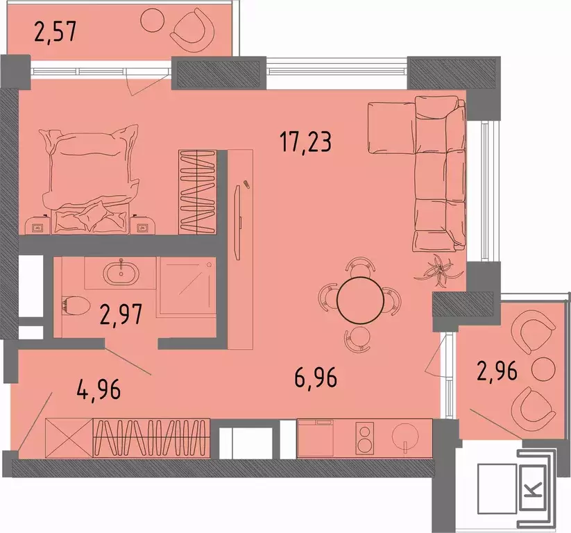 квартира-студия, 33.78 м - Фото 0