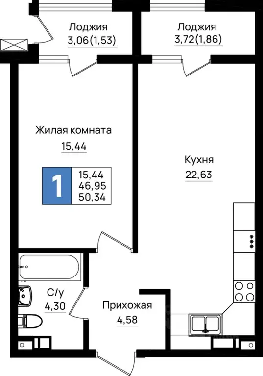 1-к кв. Краснодарский край, Новороссийск 5-я Бригада мкр,  (50.34 м) - Фото 1