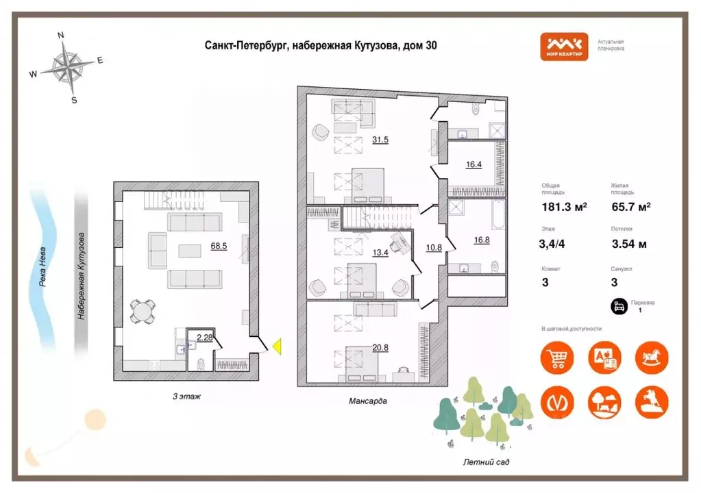 3-к кв. Санкт-Петербург наб. Кутузова, 30 (181.3 м) - Фото 0