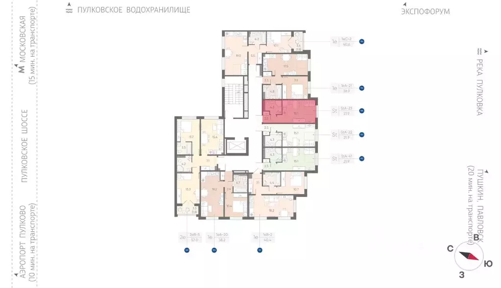 Студия Санкт-Петербург пос. Шушары, Пулково Лэйк жилой комплекс (21.9 ... - Фото 2