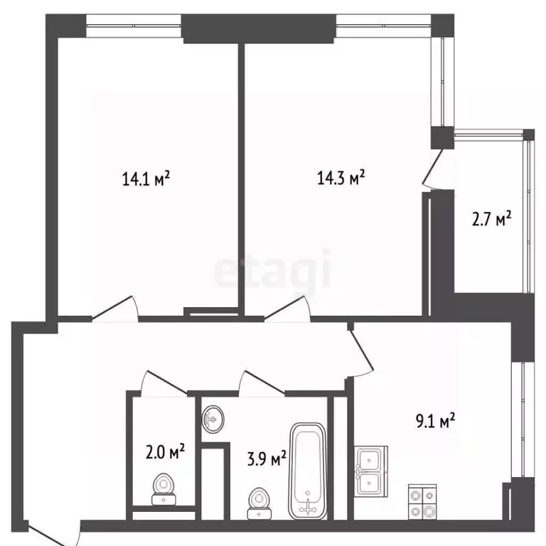 2-к кв. Московская область, Долгопрудный Новый бул., 7к1 (53.0 м) - Фото 2