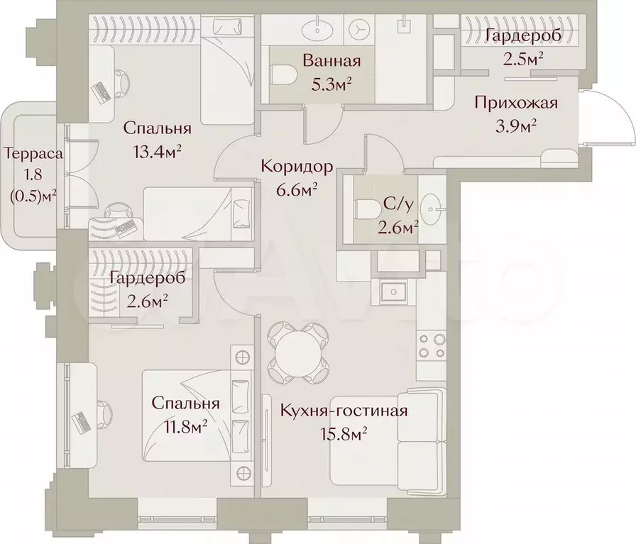 1-к. квартира, 64,8 м, 4/8 эт. - Фото 1