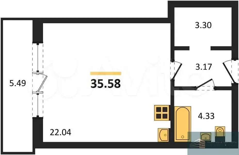 Квартира-студия, 35,6 м, 11/14 эт. - Фото 0