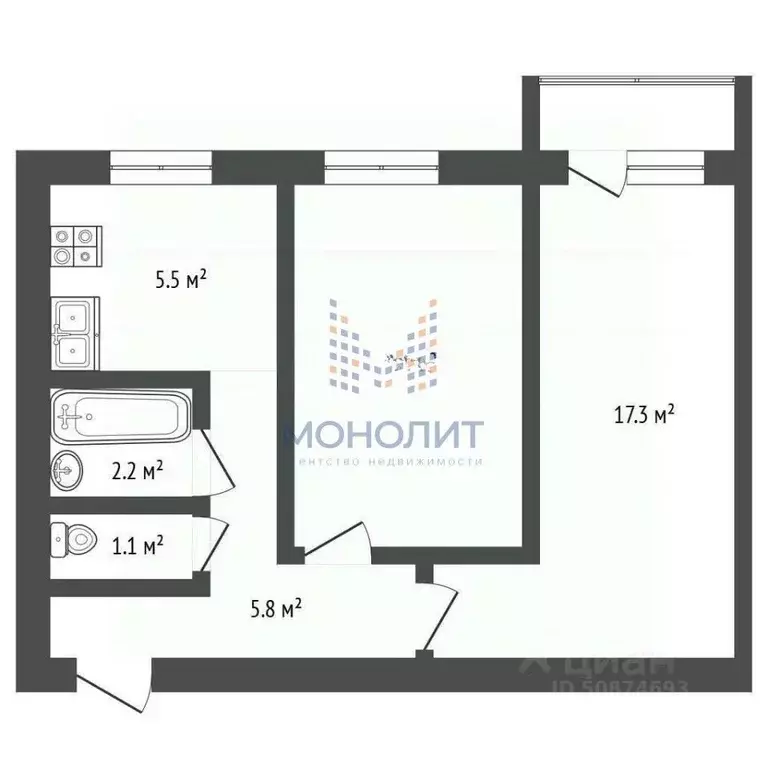 2-к кв. Москва 2-я Парковая ул., 9 (42.5 м) - Фото 1