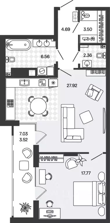 1-к кв. Калининградская область, Гурьевский муниципальный округ, пос. ... - Фото 1