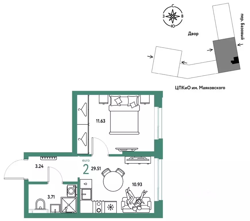 2-к кв. Свердловская область, Екатеринбург пер. Базовый, 10 (29.51 м) - Фото 1