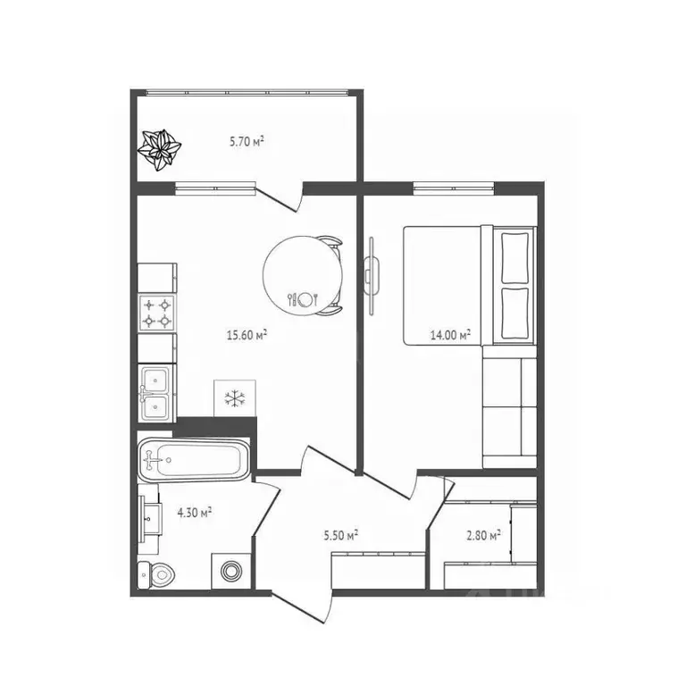 1-к кв. Брянская область, Брянск ул. Романа Брянского, 7 (46.1 м) - Фото 2