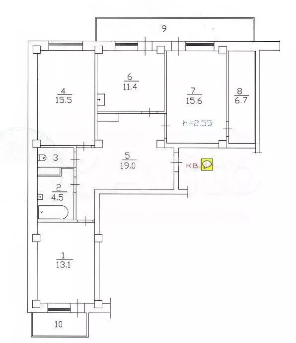 3-к. квартира, 91,6 м, 7/10 эт. - Фото 0