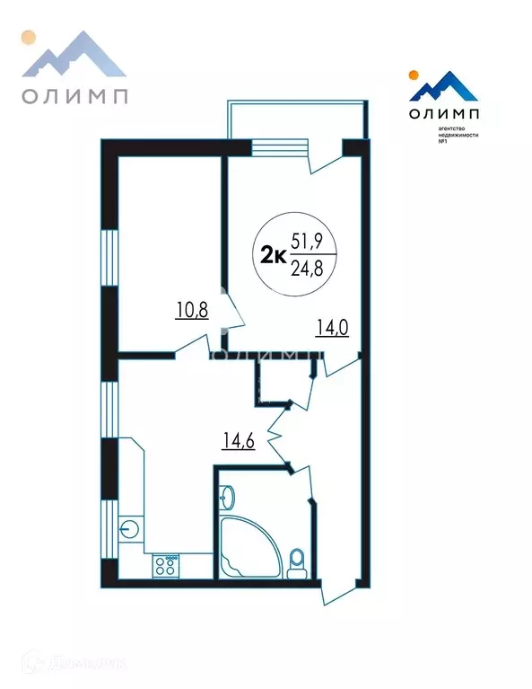 Продаётся 2-к квартира, 51.9 м - Фото 1
