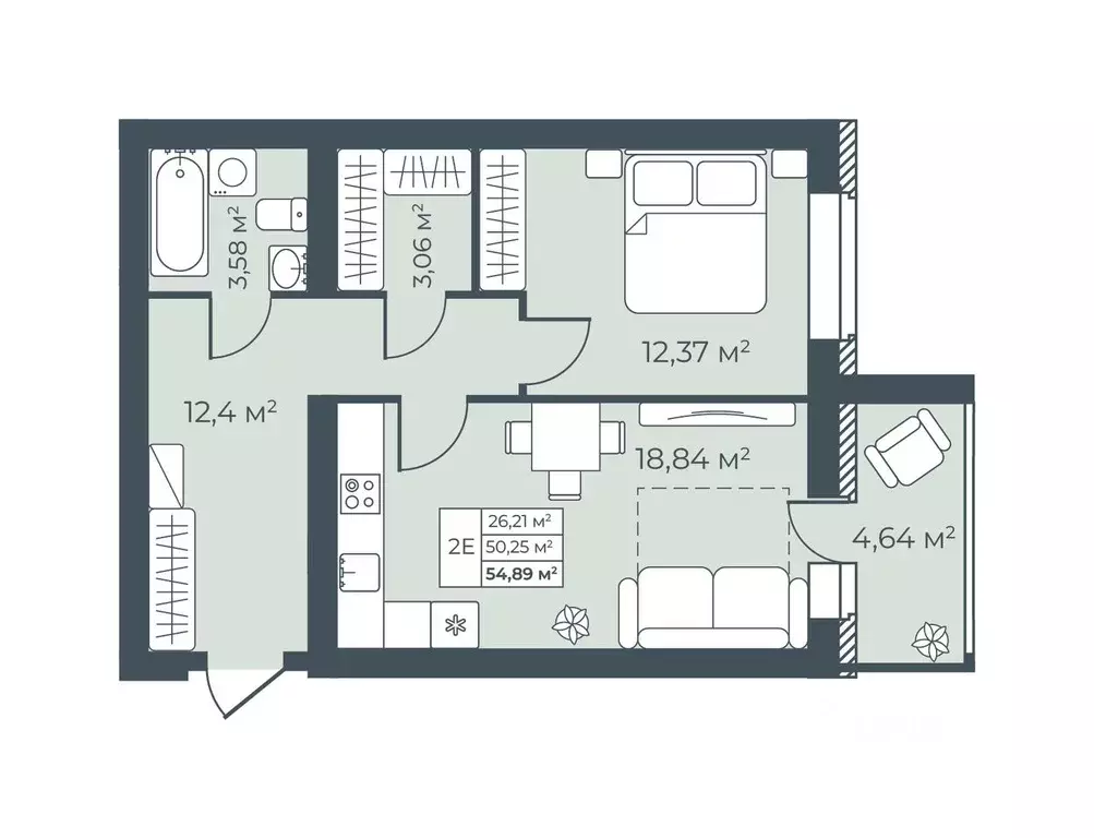 2-к кв. Тульская область, Узловая  (54.89 м) - Фото 1