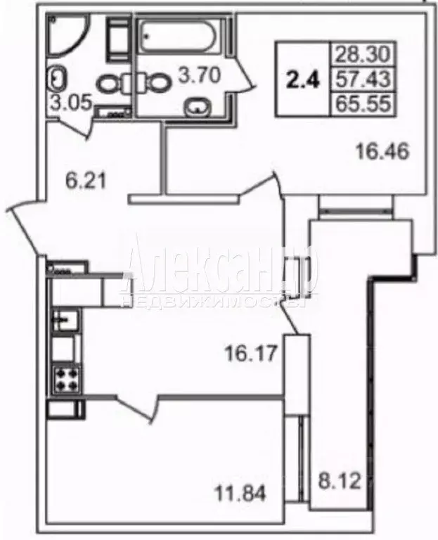 2-к кв. Санкт-Петербург ул. Невзоровой, 9 (56.6 м) - Фото 1