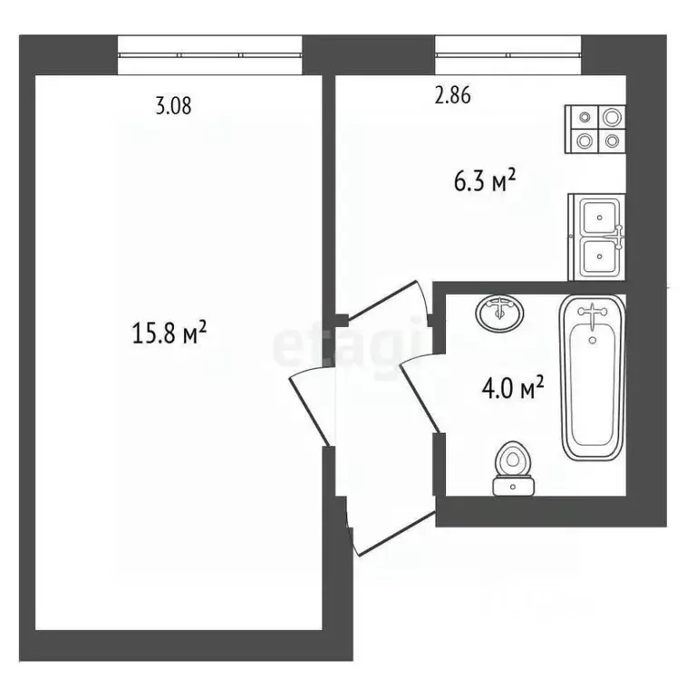 1-к кв. Тюменская область, с. Нижняя Тавда ул. Мысовая, 1 (30.0 м) - Фото 1