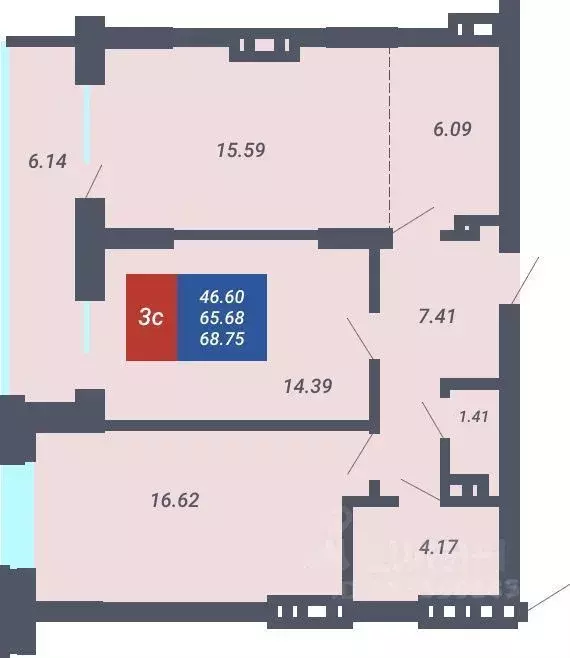 2-к кв. Новосибирская область, Новосибирск Светлановская ул., 52 (65.0 ... - Фото 0