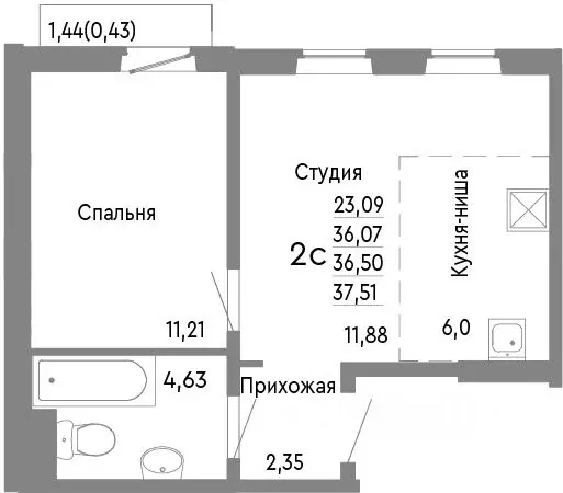 2-к кв. Челябинская область, Челябинск Нефтебазовая ул., 1к2 (36.5 м) - Фото 0