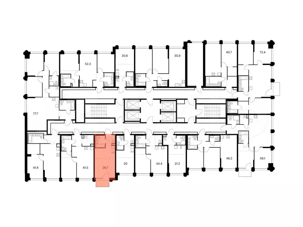 Квартира-студия, 26,7 м, 2/32 эт. - Фото 1