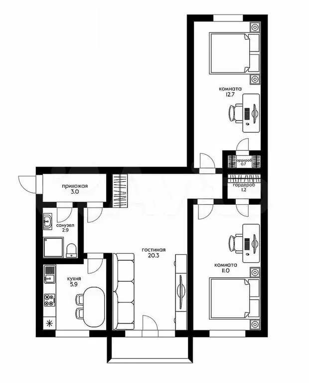 3-к. квартира, 58,5 м, 5/5 эт. - Фото 0