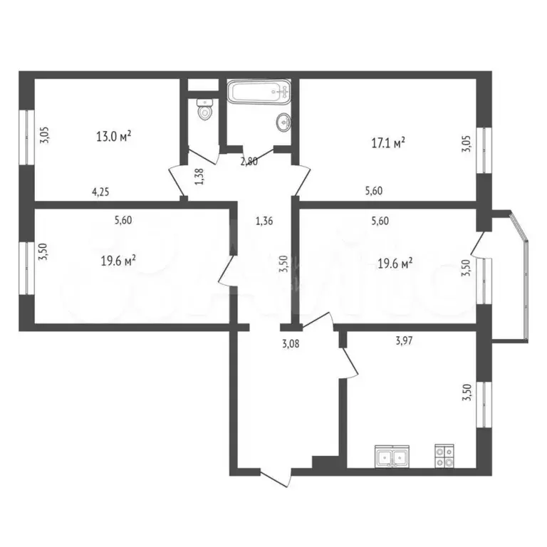 4-к. квартира, 106 м, 3/9 эт. - Фото 0