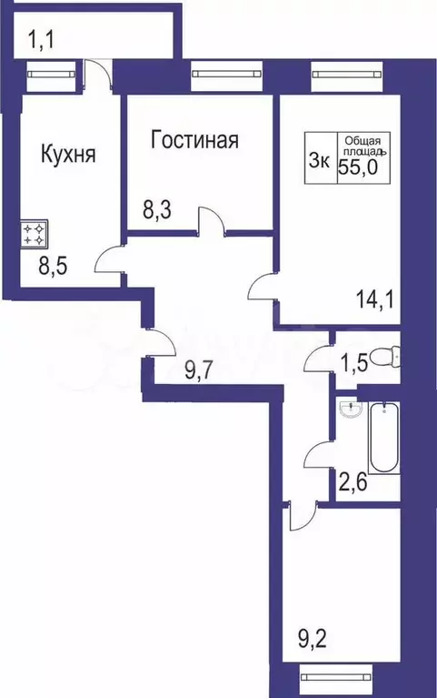3-к. квартира, 59,3 м, 4/10 эт. - Фото 1