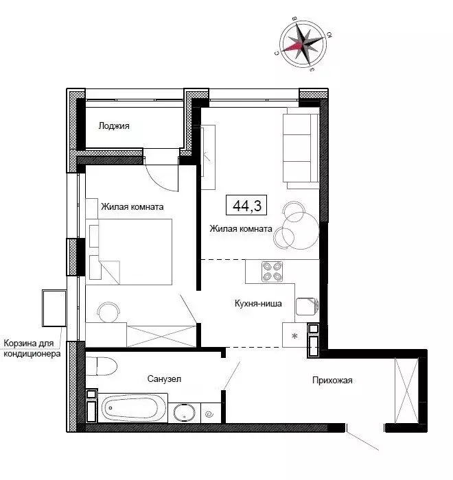 Квартира-студия: Новый, улица Ленина, 6с2 (44.3 м) - Фото 1