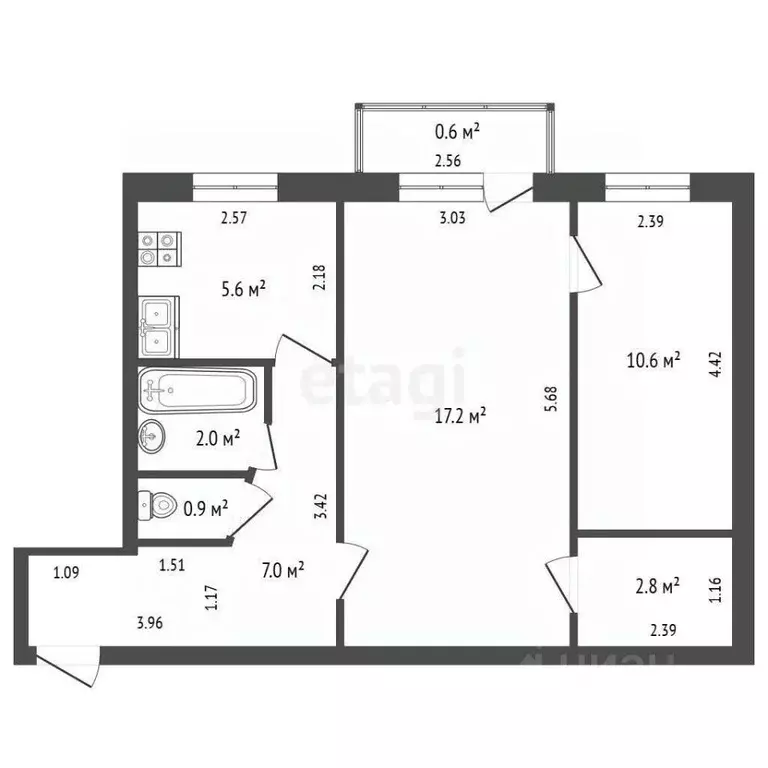 2-к кв. Забайкальский край, Чита Зоотехническая ул., 2Б (46.1 м) - Фото 2