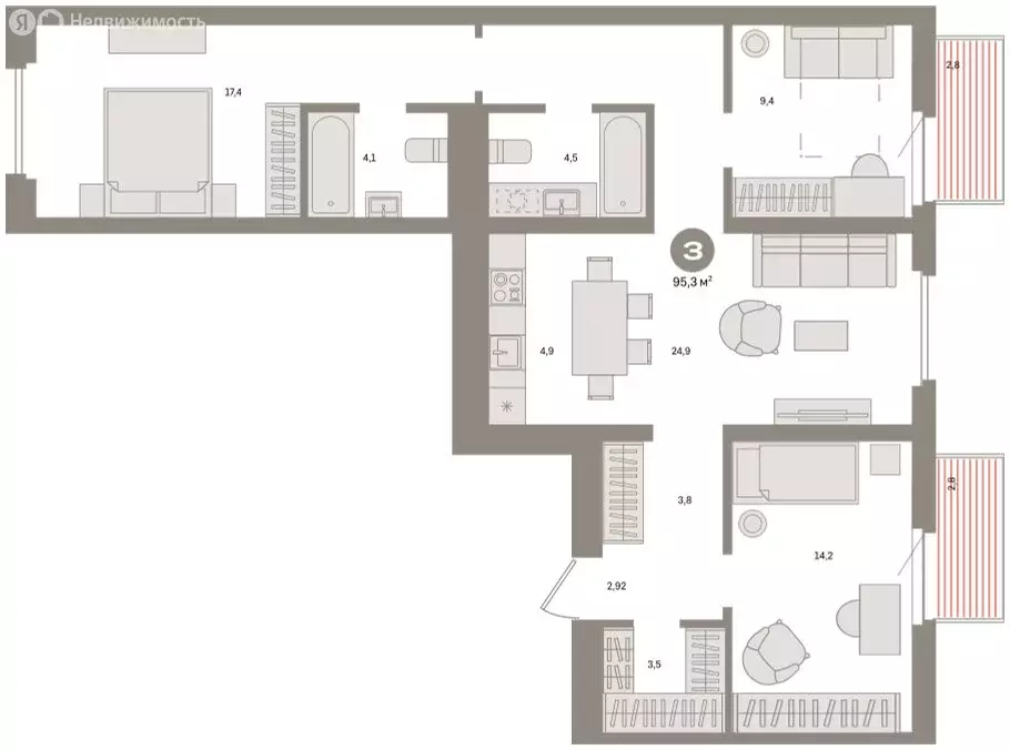 3-комнатная квартира: Екатеринбург, жилой район Юго-Западный, жилой ... - Фото 2