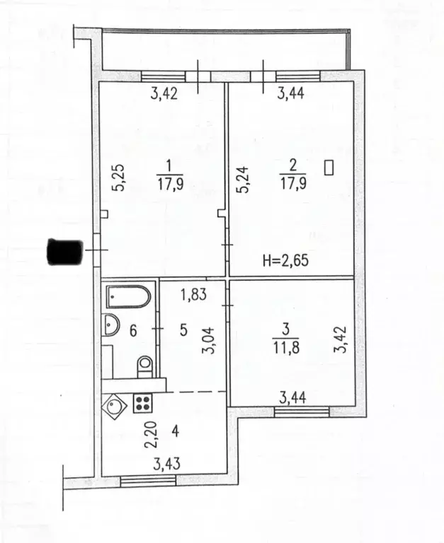 3-к кв. Волгоградская область, Волгоград ул. Рокоссовского, 48А (64.2 ... - Фото 2