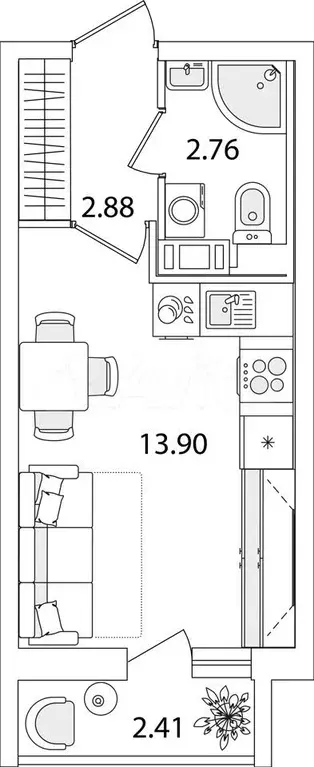 Квартира-студия, 20,8 м, 6/9 эт. - Фото 0