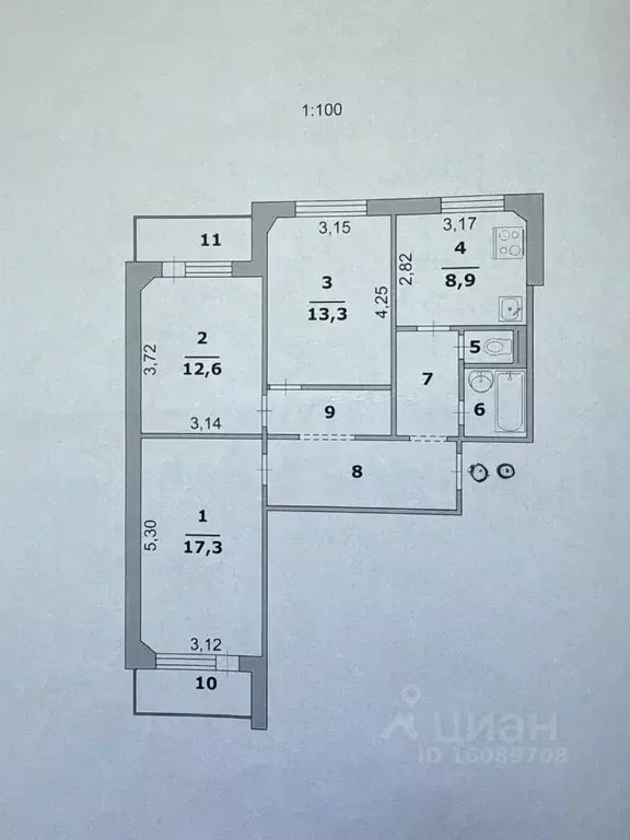3-к кв. Белгородская область, Белгород просп. Славы, 6 (73.4 м) - Фото 2