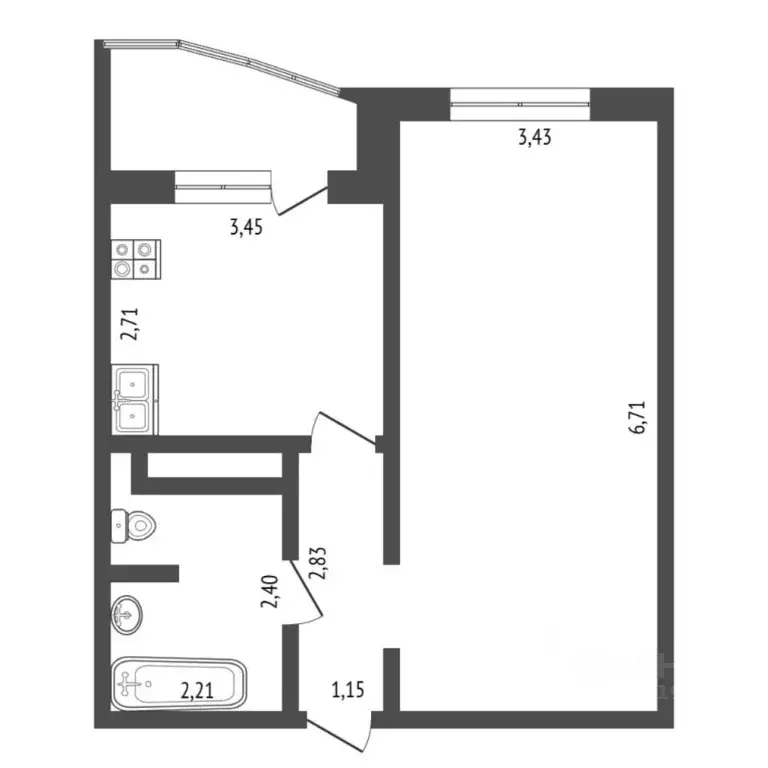 1-к кв. Тюменская область, Тюмень ул. Павла Шарова, 1к1 (41.0 м) - Фото 2