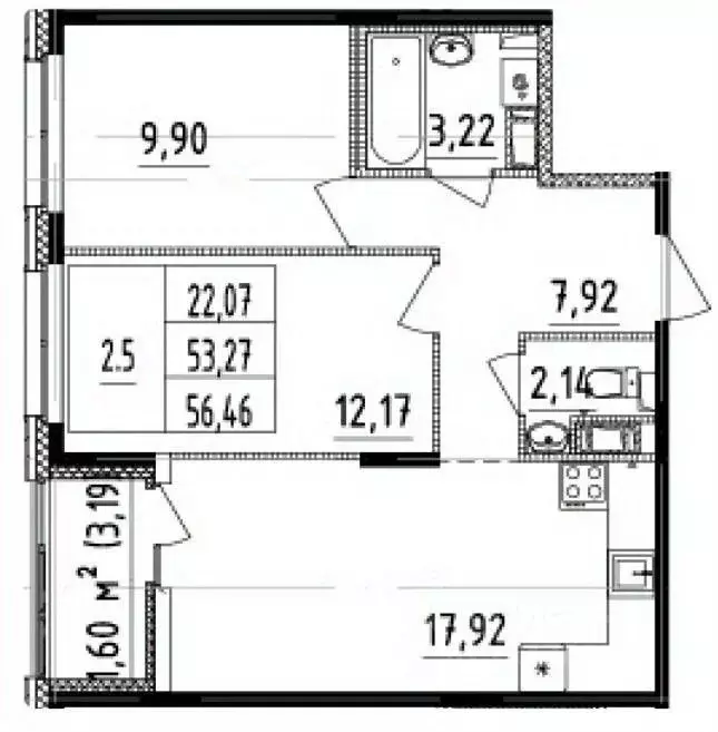 2-к кв. Санкт-Петербург Белоостровская ул., 10к2 (56.46 м) - Фото 0