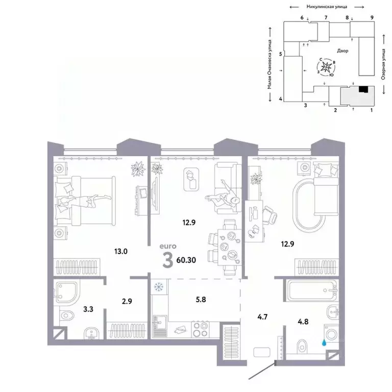 3-к кв. Москва Озерная ул., 42С7 (60.3 м) - Фото 0