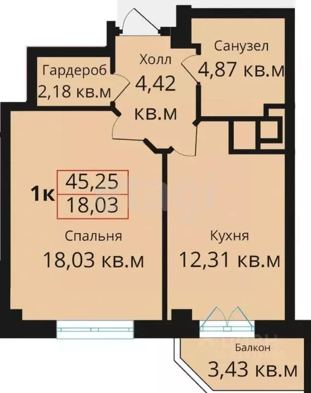 1-к кв. Калининградская область, Калининград ул. Космонавта Леонова, ... - Фото 1
