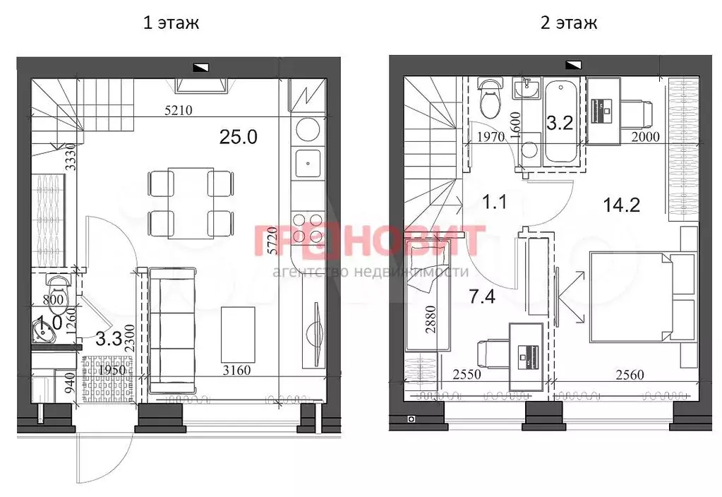 3-к. квартира, 53,9 м, 2/2 эт. - Фото 0