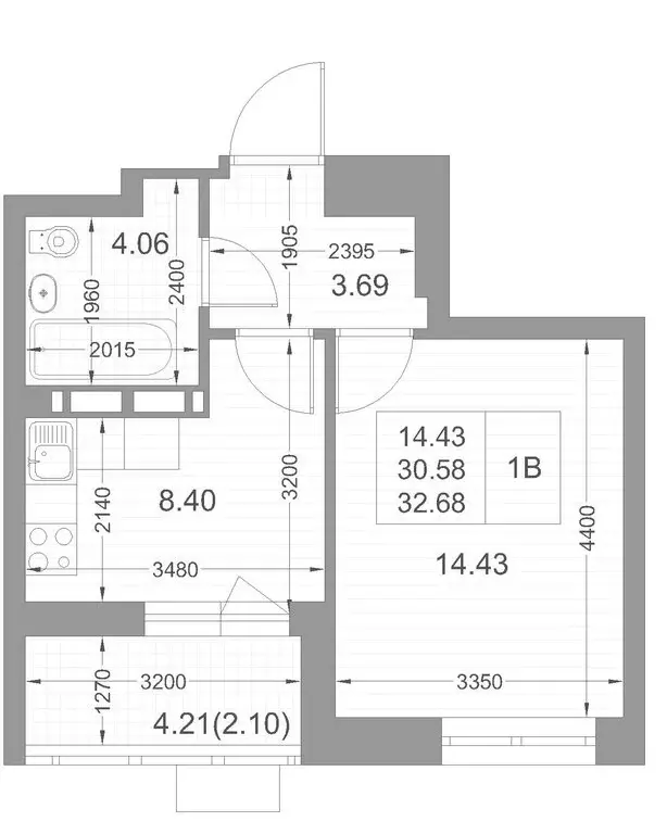 1-комнатная квартира: Казань, улица Петра Полушкина, 5/2 (32.68 м) - Фото 1