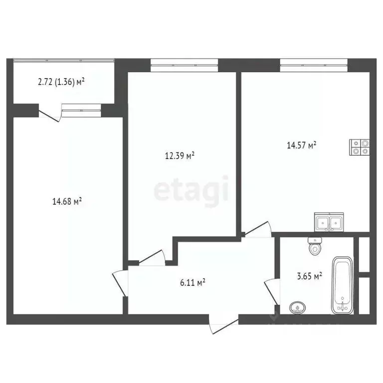 2-к кв. Тюменская область, Тюмень ул. Новоселов, 113 (51.5 м) - Фото 2