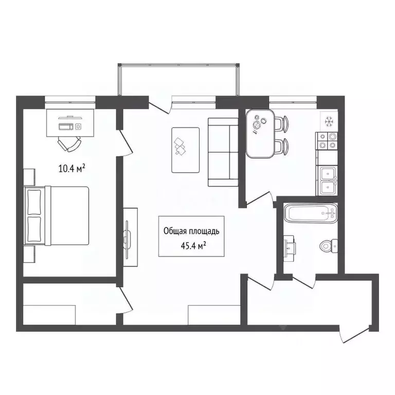 2-к кв. Новосибирская область, Новосибирск Трикотажная ул., 60 (45.4 ... - Фото 2
