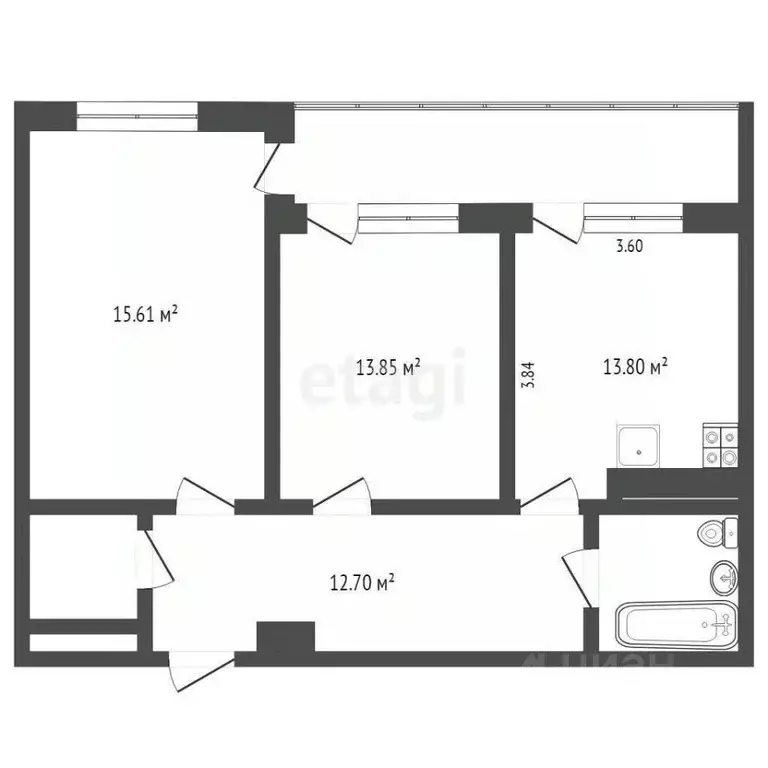 2-к кв. Тюменская область, Тюмень ул. Максима Горького, 90 (72.4 м) - Фото 2