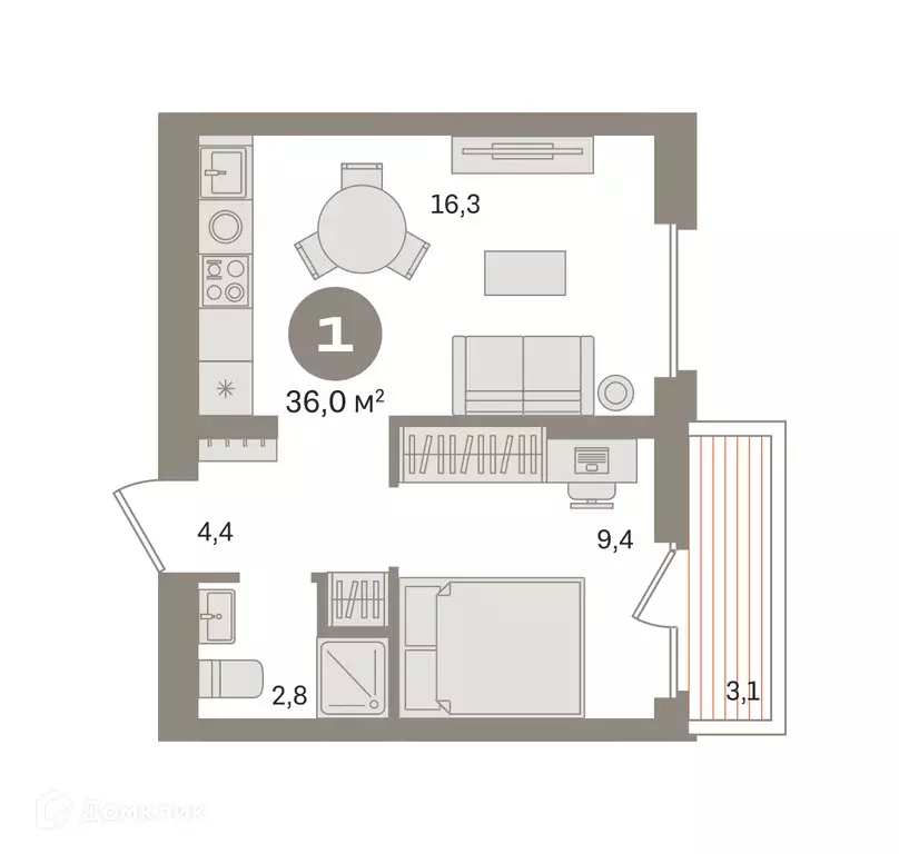Продаётся 1-к квартира, 35.99 м - Фото 0