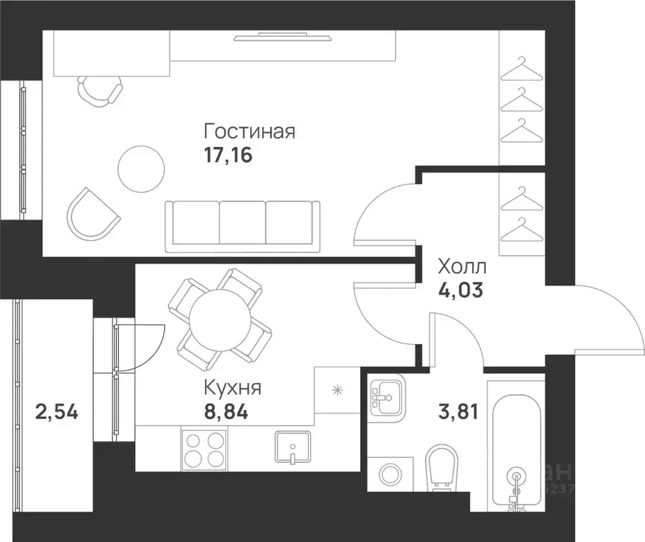 1-к кв. Тульская область, Тула Новая Тула мкр,  (36.38 м) - Фото 1