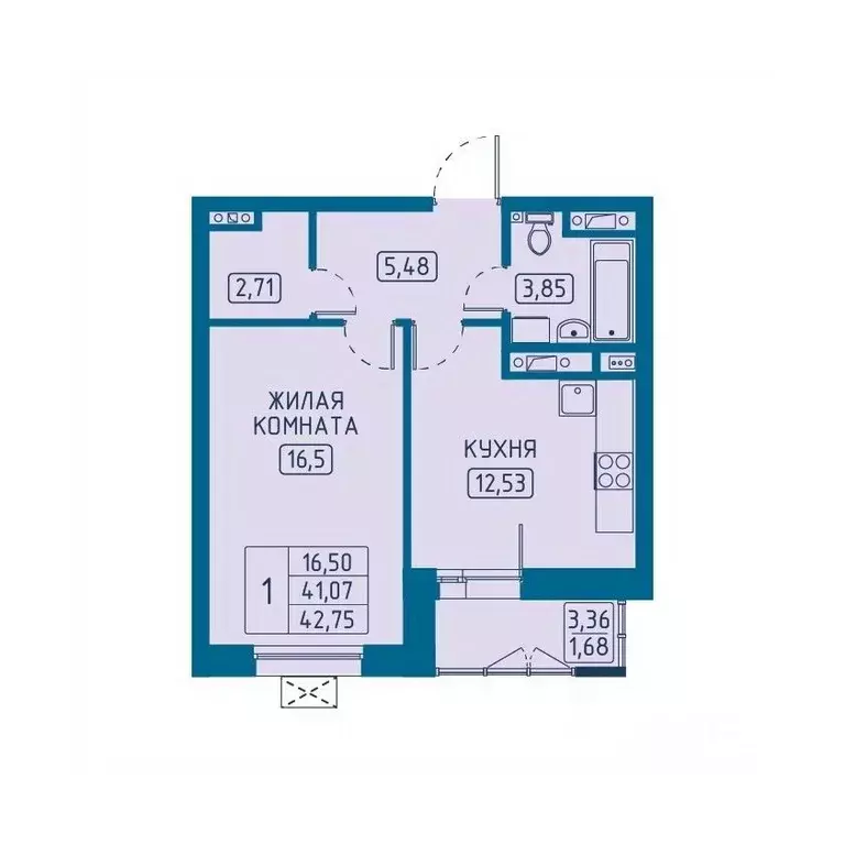 1-к кв. Красноярский край, Красноярск Свободный просп. (42.75 м) - Фото 1