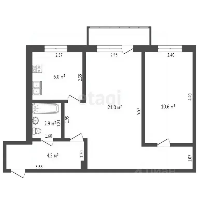 2-к кв. Карелия, Петрозаводск ул. Ригачина, 2 (45.0 м) - Фото 1