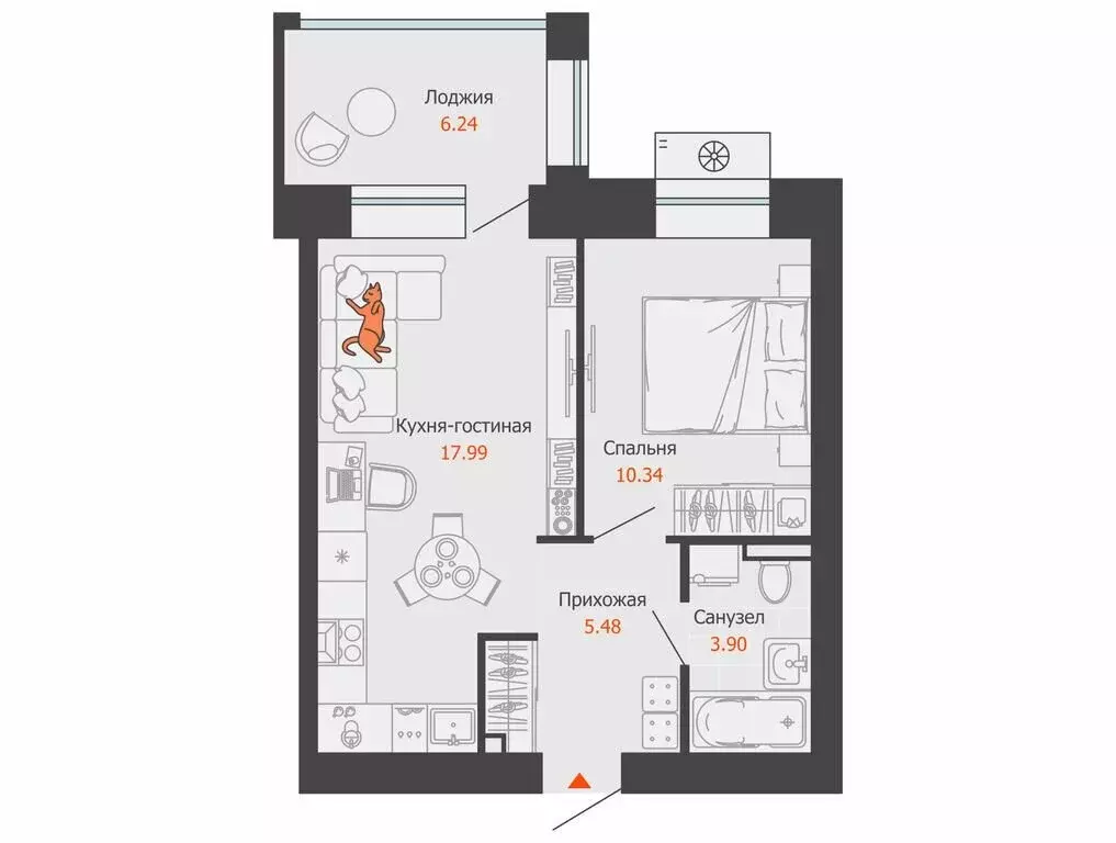 1-комнатная квартира: Первомайский, ЖК Икигай (41 м) - Фото 1