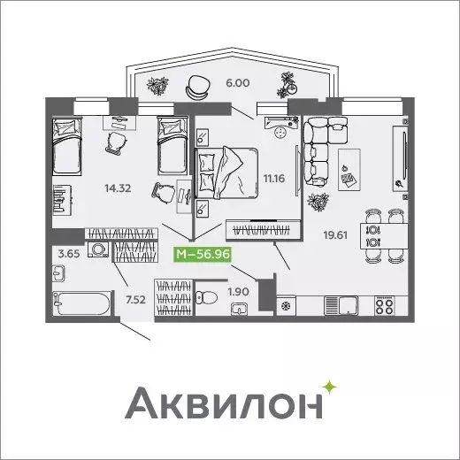 2-комнатная квартира: Северодвинск, проспект Труда, 74к2 (59.96 м) - Фото 0