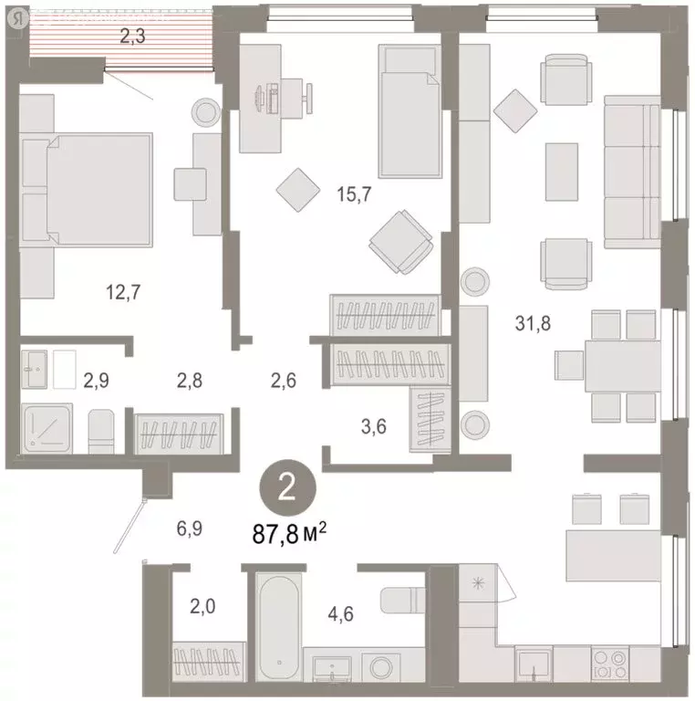 2-комнатная квартира: Тюмень, микрорайон ДОК, ЖК Октябрьский на Туре ... - Фото 2