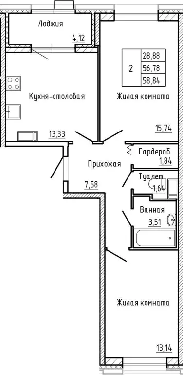 Продаётся 2-к квартира, 56.78 м - Фото 1