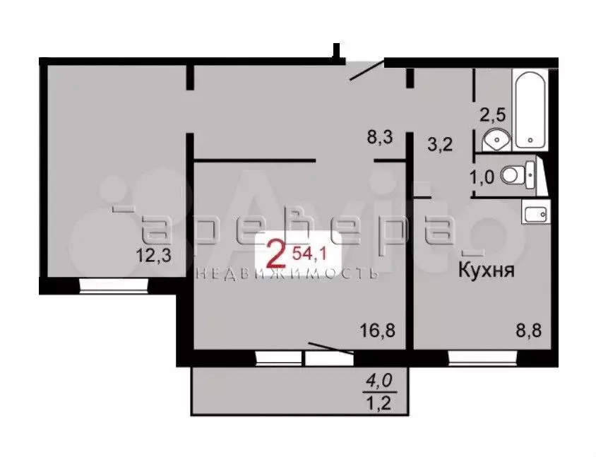 2-к. квартира, 52,7 м, 6/10 эт. - Фото 0