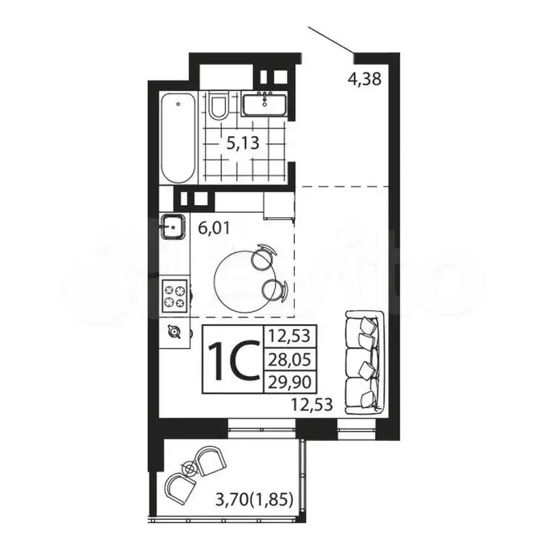 Квартира-студия, 29,8 м, 11/24 эт. - Фото 0