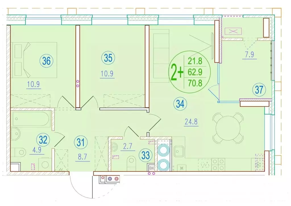 2-к кв. Астраханская область, Астрахань ул. Ахшарумова (70.8 м) - Фото 1