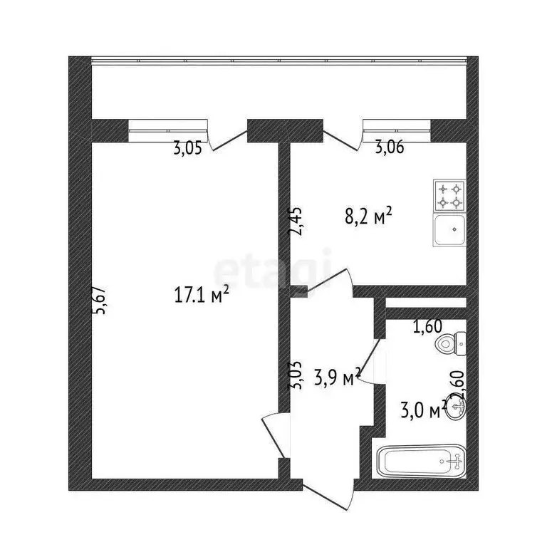 1-комнатная квартира: Кемерово, Красная улица, 10Б (33 м) - Фото 1