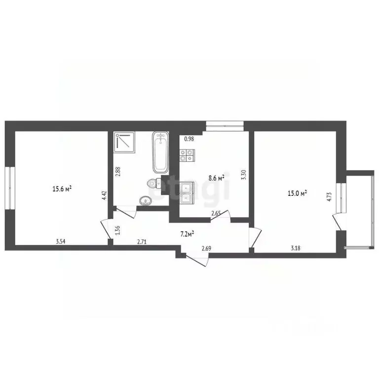 2-к кв. Омская область, Омский район муниципальный округ, с. Троицкое, ... - Фото 2